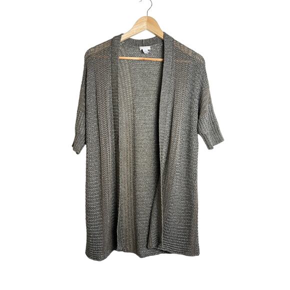 Chico’s Women’s Metallic Brown Loose Knit Short Sleeve Cardigan Size 0 (S) - Picture 1 of 7
